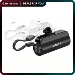 Mini Power Bank 5000mAh,Capsule Power Phone Charger,Portable Charging Cable with Dual Type-C Chargeable,Ports for iP 16/ 15/15 plus/15 pro/15 pro Max/Android Smartphone/Samsung/Moto/LG etc (Black,White)Plug