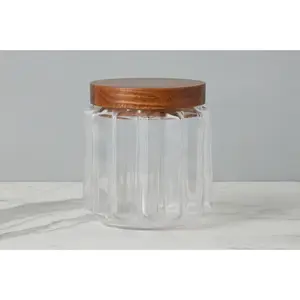 Fluted Glass Canister, Wood Lid, Large