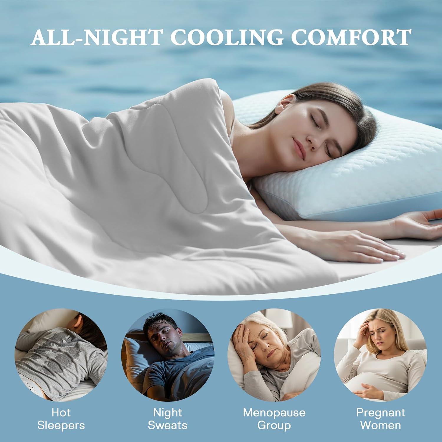 【Summer Sales】Queen Size Cooling Bed Comforter Set, Upgraded Double-Sided Q-MAX 0.45+ - Breathable, Lightweight for Hot Sleepers, Gray, 90x90 in