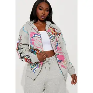 Ed Hardy Butterflies Zip Up Oversized Hoodie - Heather Grey 5