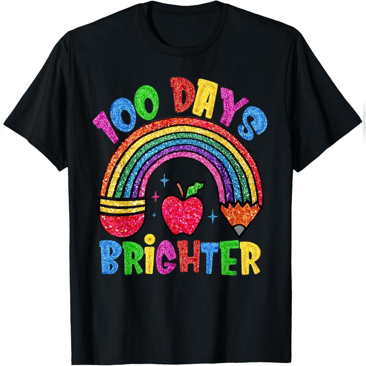 100 Days Brighter Rainbow 100 Days Of School Student Teacher T-Shirt Comfy Everyday T-Shirt