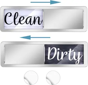 Magnetic Dishwasher Clean-Dirty Sign, 7x2 Inches Sturdy Anti-Scratch Wood Parquet Slide Indicator, Black and White Silver Rustic Farmhouse Design, Strong Universal Magnet for Kitchen Organization, Decor