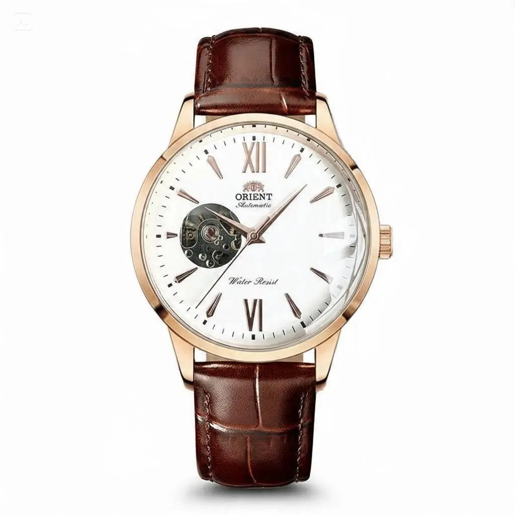 Orient Automatic Men Mechanical Watch Open Heart Skeleton Dial Roman Numeral Marker Water Resistant Stainless Steel & Genuine Leather Strap Business Dress Wrist Watch Gift For Men