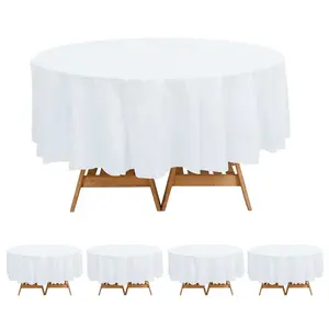 5-Pack Plastic Table Covers 84" White Round - PVC Waterproof Disposable Covers