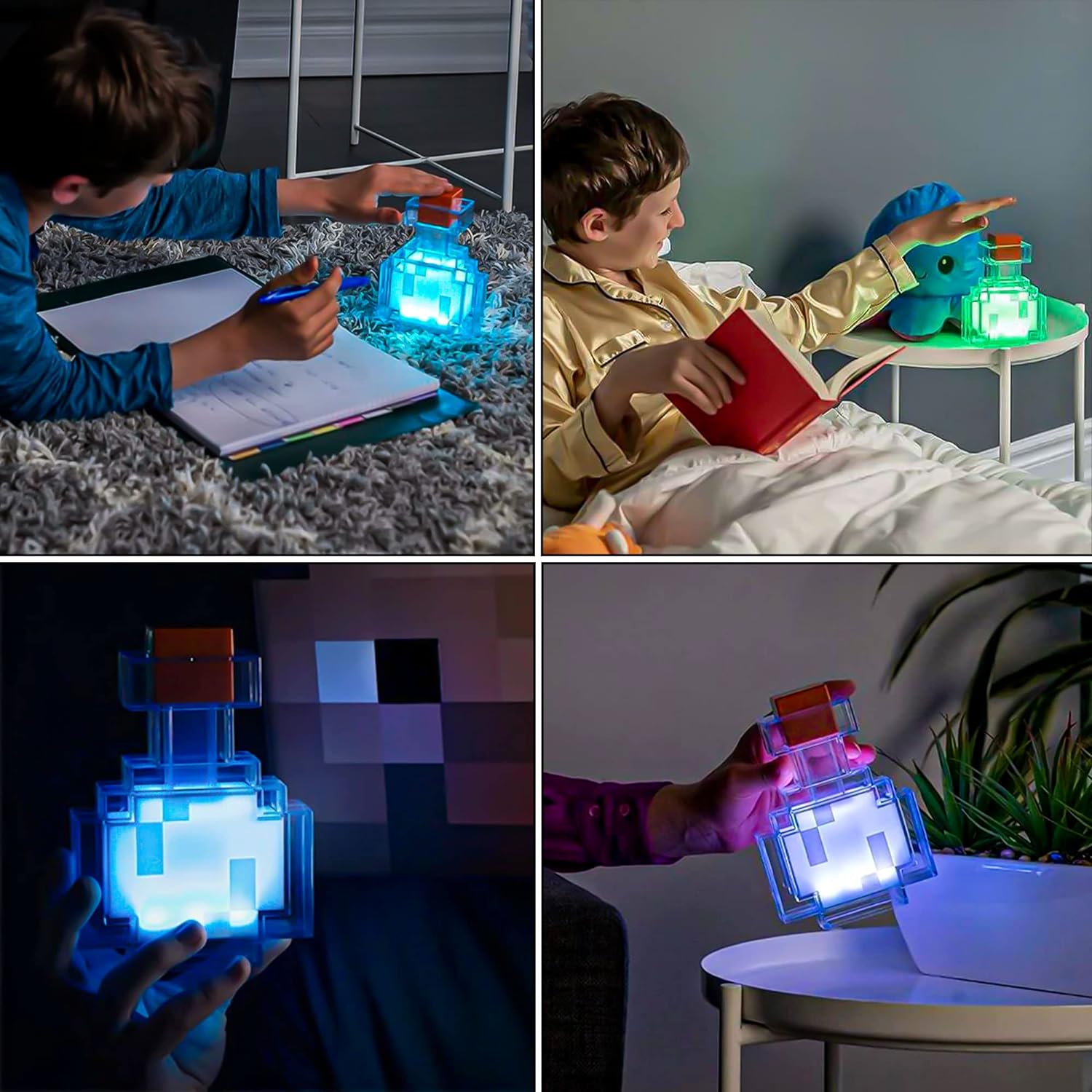 Pixelated Potion Bottle LED Night Light – USB Rechargeable Desk Lamp with 15 Color Changing LED Mood Light, Perfect for Bedroom, Living Room, Playroom, Gaming Room Decor, Kids & Teens Room, Video Game Gifts, Pixel Lamp & Home Decoration