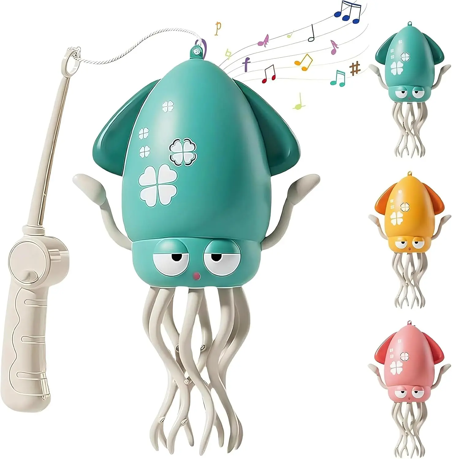Interactive Dancing Octopus Toy,LED Light-Up Music Crawling Squid with Smart Obstacle Avoidance&Fishing Rod,Tummy Time Baby Toy,USB Rechargeable LED Lights & Music,Musical Toy for 4-12 Year Old Boys and Girls