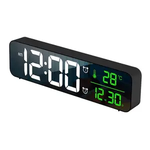 LED Digital Alarm Clock with Temperature Date Display Snooze USB Desktop Mirror Clock for Living Room Decoration 26.5*7*3.5cm Wall Mountable 40 Ringtones 5 Brightness Levels - Charging, Cable - Lights, Smartphones uv Up Erasable Acrylic Message Board