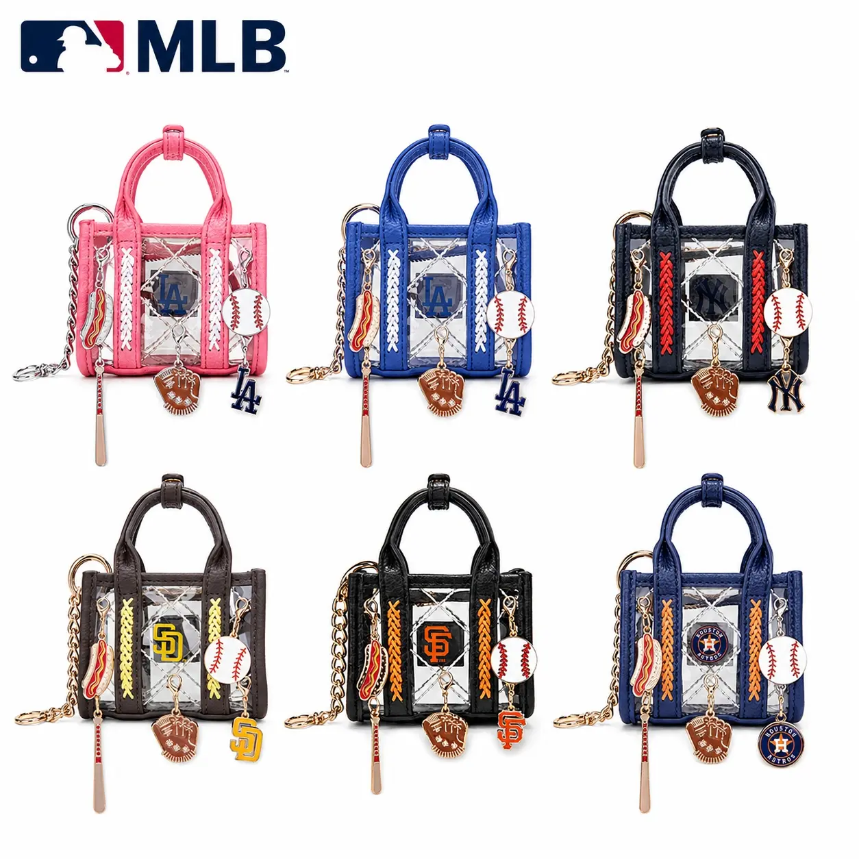 MLB Clear Mini Tote Bag Charm-Themed Pendants, Team Logo Keychain and Purse Accessory for Handbags, Backpacks, Game Day & Everyday Use – Fastball 128