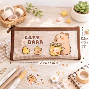 Kawaii Capybara Mesh Pencil Case - Multi-Functional Office Stationery Supplies Holder, Writing Stationery Organizer, Cosmetic Bag Pouch
