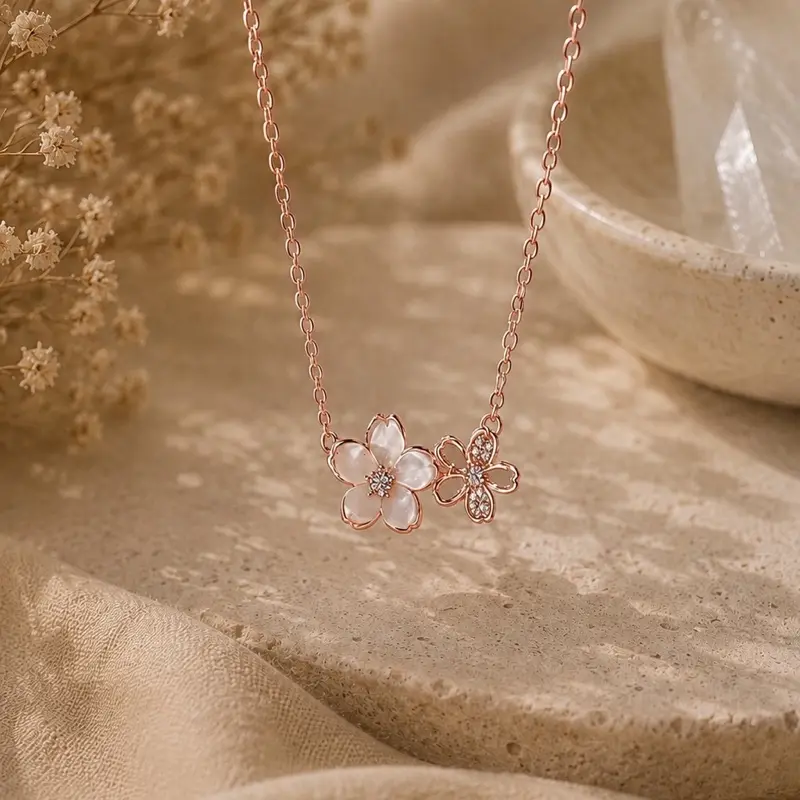 Pink Cherry Blossom Pendant Necklace