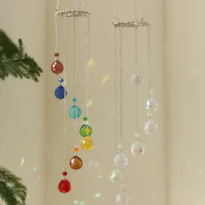 Rainbow-Making Prism Ball Sun Catcher — Colorful Wind Chime Style, Multi-Chain Window Hanging Ornament; Bohemian-Style Decor for Home, Garden, and Patio,summerwins