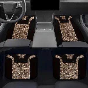 4 Piece Leopard Print Rubber Car Floor Mats, Universal Fit, Non-Slip, Easy Clean, Comfortable Durable for All Cars