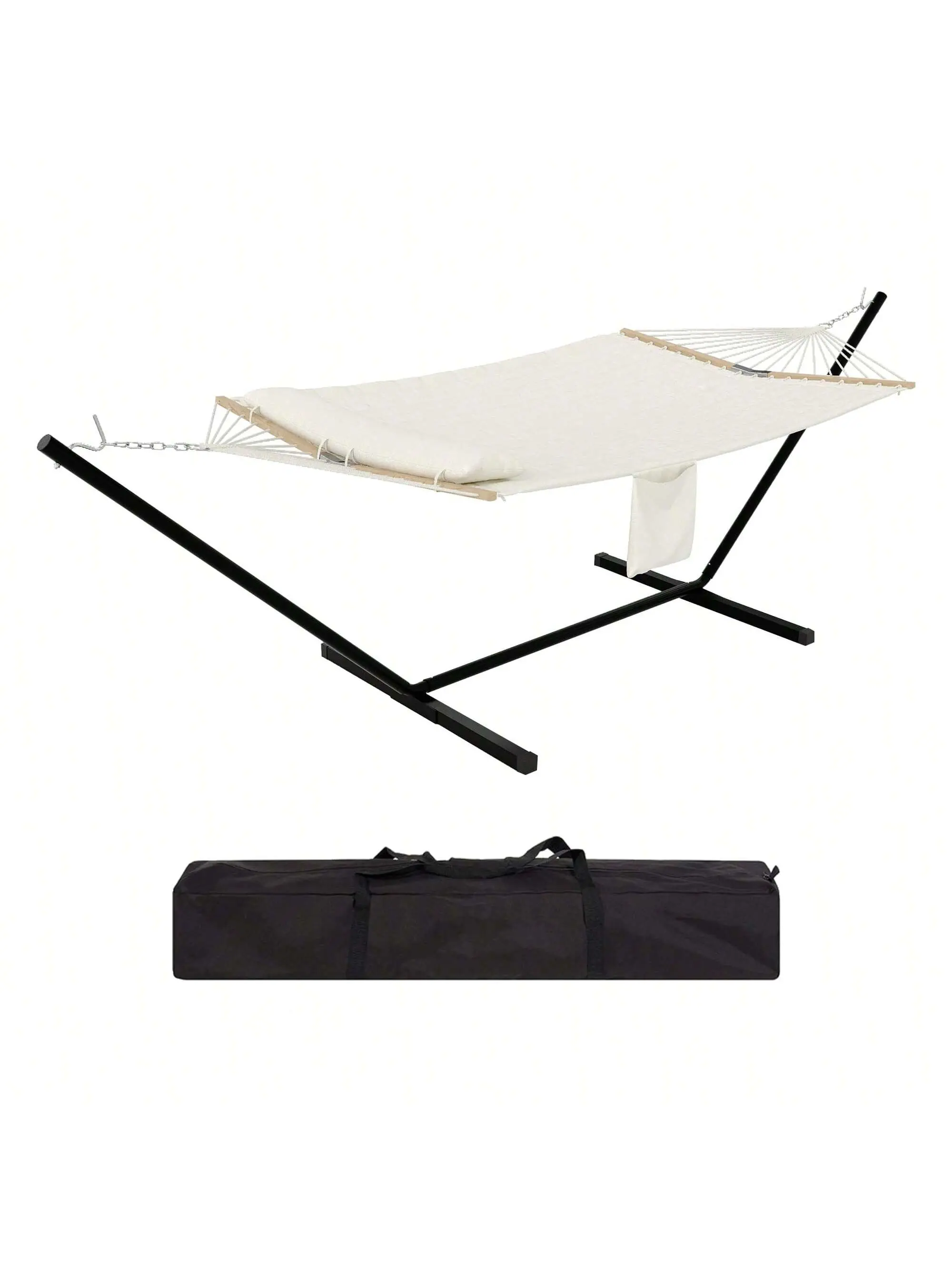 Beige 2-Person Concave Hammock Suite with Collapsible Steel Hammock Stand, 450lb Support, UV-Resistant Fabric, Storage Bag, Indoor Furniture Set, Backyard & Camping Essential, Hammock With Stand