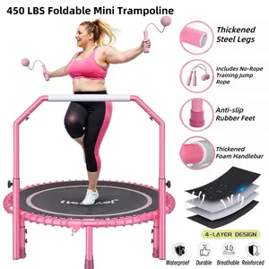 JoySpot 450 LBS Foldable Trampoline, 40" Indoor Fitness Rebounder with U-Shape Adjustable Foam Handle, Quiet Bungee Jump System & Cordless Jump Ropes, Indoor&Outdoor fitness, Yoga, for Adults