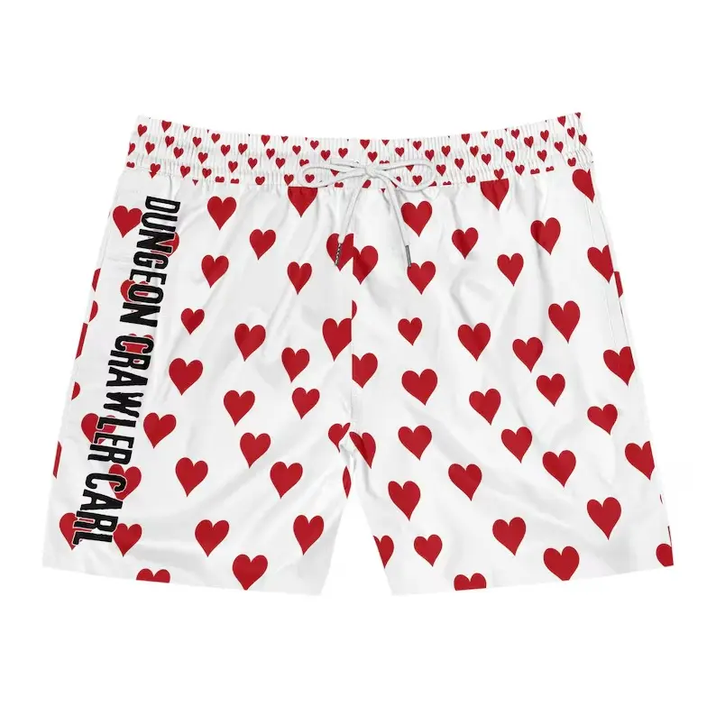 Dungeon Crawler Carl Heart Swim Trunks, LitRPG Fandom Beach Shorts