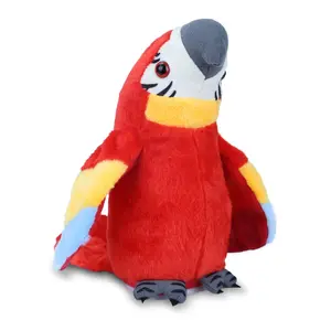Talking Parrot Toy with Flapping Wings – Interactive Plush Bird Repeats What You Say | Funny Recording Talking Stuffed Animal Gift for Kids, Toddlers & Babies – Red