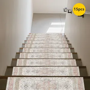 Non-Slip Stair Carpet, Step Protection Carpet, Decorative Bordered Stair Mat, Vintage Design Rug for Home Decoration & Bedroom Accessories - Suitable for Indoor, Outdoor Stairs & Multiple Scenarios