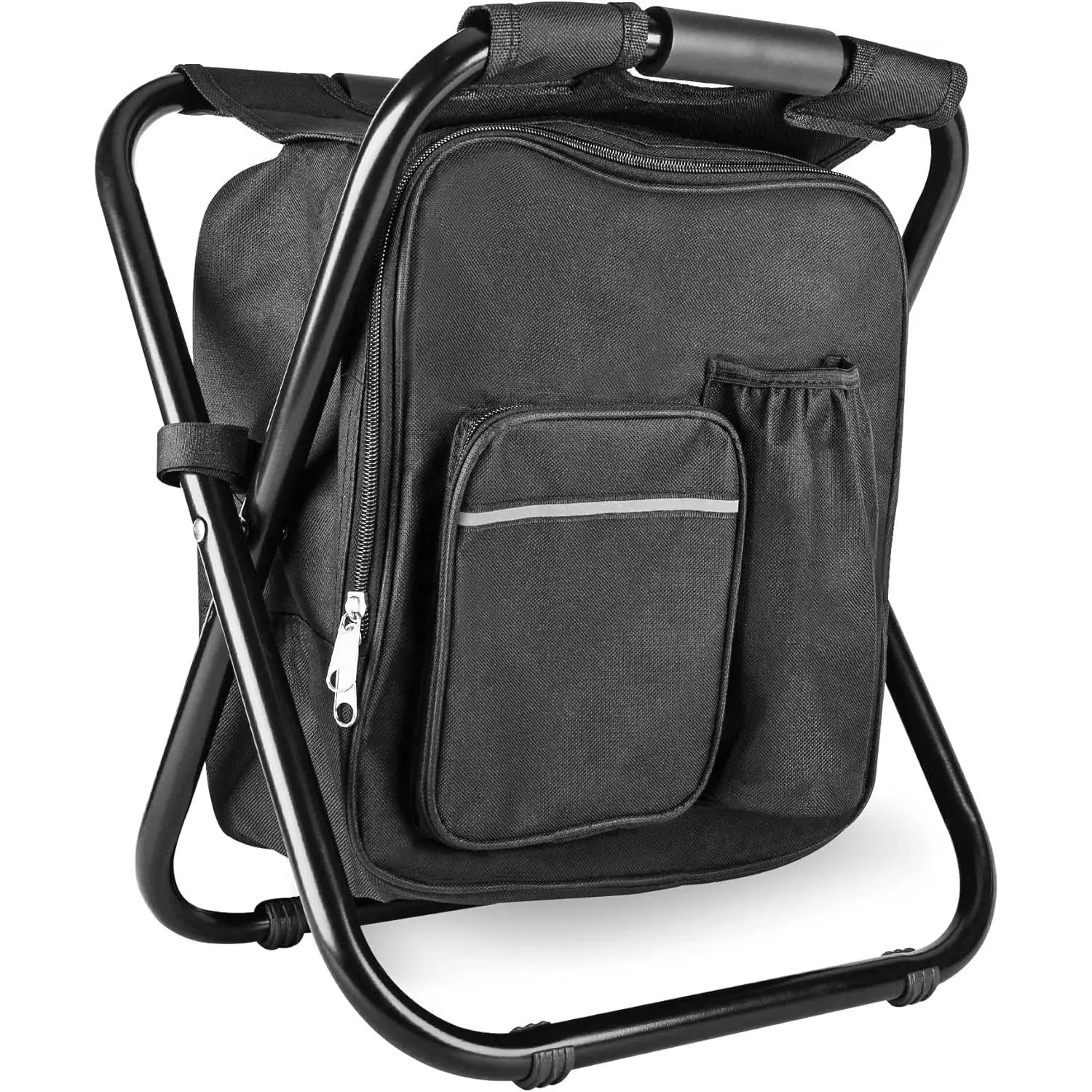 Kikerike Backpack Stool Cooler Chair Heavy Duty 400 LBS Max Load Portable Lightweight Folding Fishing Cooler for Camping Hunting Fishing - Black