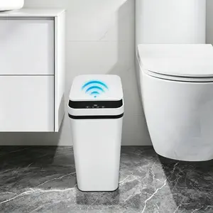 Automatic Motion Sensor Smart Garbage Can, 2.2 Gallon Touchless Trash Can, 23.5cm*15.5cm*30cm 12L,Slim Waterproof Small Trash Bin for Bathroom, Kitchen, Office, Bedroom, Living Room ,White garbage.