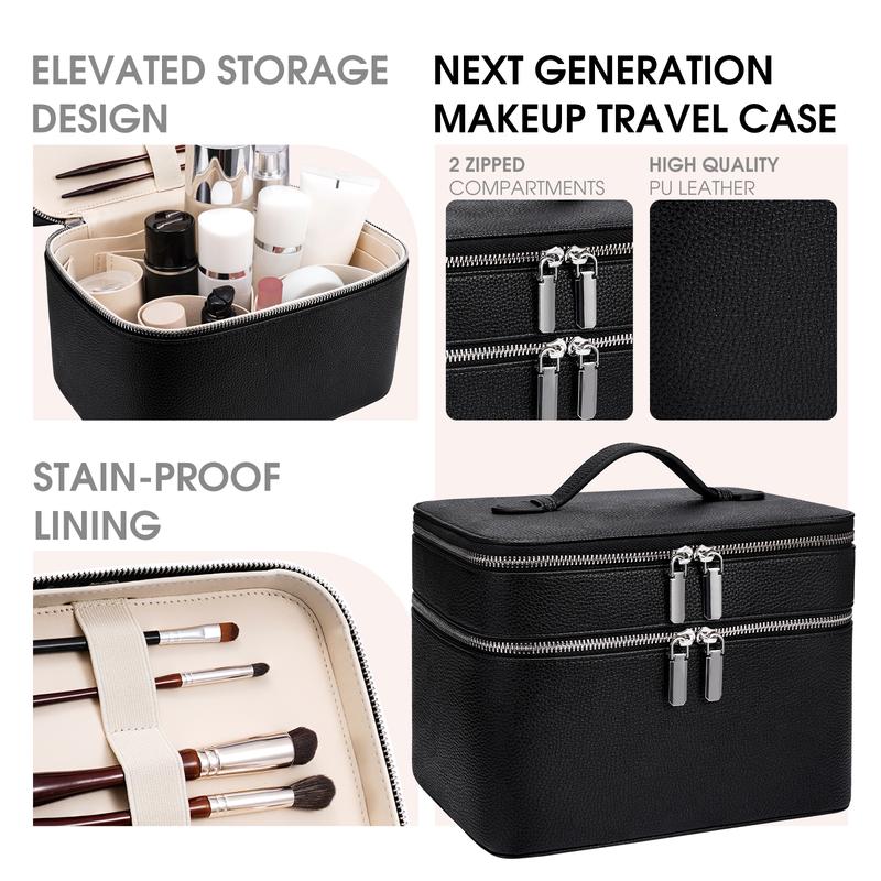 Duo Vanity Case Burgundy - Large Functional Travel Makeup Bag Organizer with Removable Divider