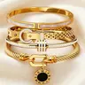 4-Piece Luxury Stainless Steel High-Quality Set, Women's Gold-Plated Rhinestone Decorative Stackable Bracelets, Classic Wrist Accessories, Perfect Exquisite Holiday Gift, Trendy Stack Bangles, Stacked bracelets