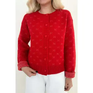 Noelle Button Down Red Hearts Cardigan