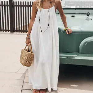 Women's Solid Color Backless Cami Dress, Casual Sleeveless Dress for Summer, Ladies Clothes for Beach Holiday Vacation