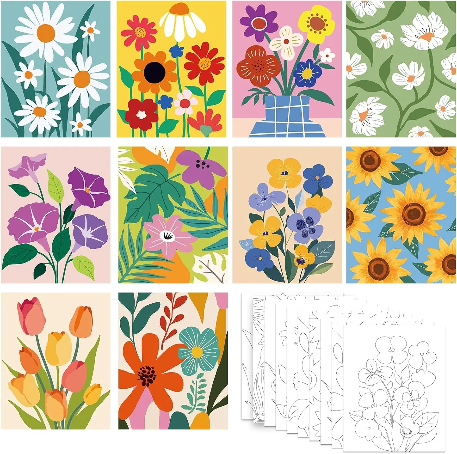 10 Packs 8X10 Pre Drawn Canvas for Painting Floral Pre Printed Canvas Painting Kit Vibrant Botanical Pre Drawn Canvas to Teens Night Party Supplies