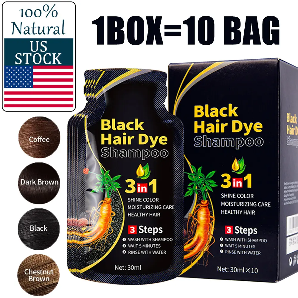 3-in-1 Natural Botanical Bubble Hair Dye Shampoo (30ml×10 Bags) - Gentle Plant Formula, Hydrating Cleanser Cream, Haircare for Silky Elastic Look, Quick Coloring, Moisturizing Shiny Hair