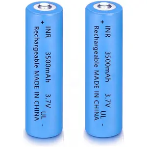 2 Pack 3.7 Volt 18650 Rechargeable Battery High Capacity 3500mAh Genuine18650 Button Top Battery for Flashlight, Doorbells, Headlamps & More (Blue)…