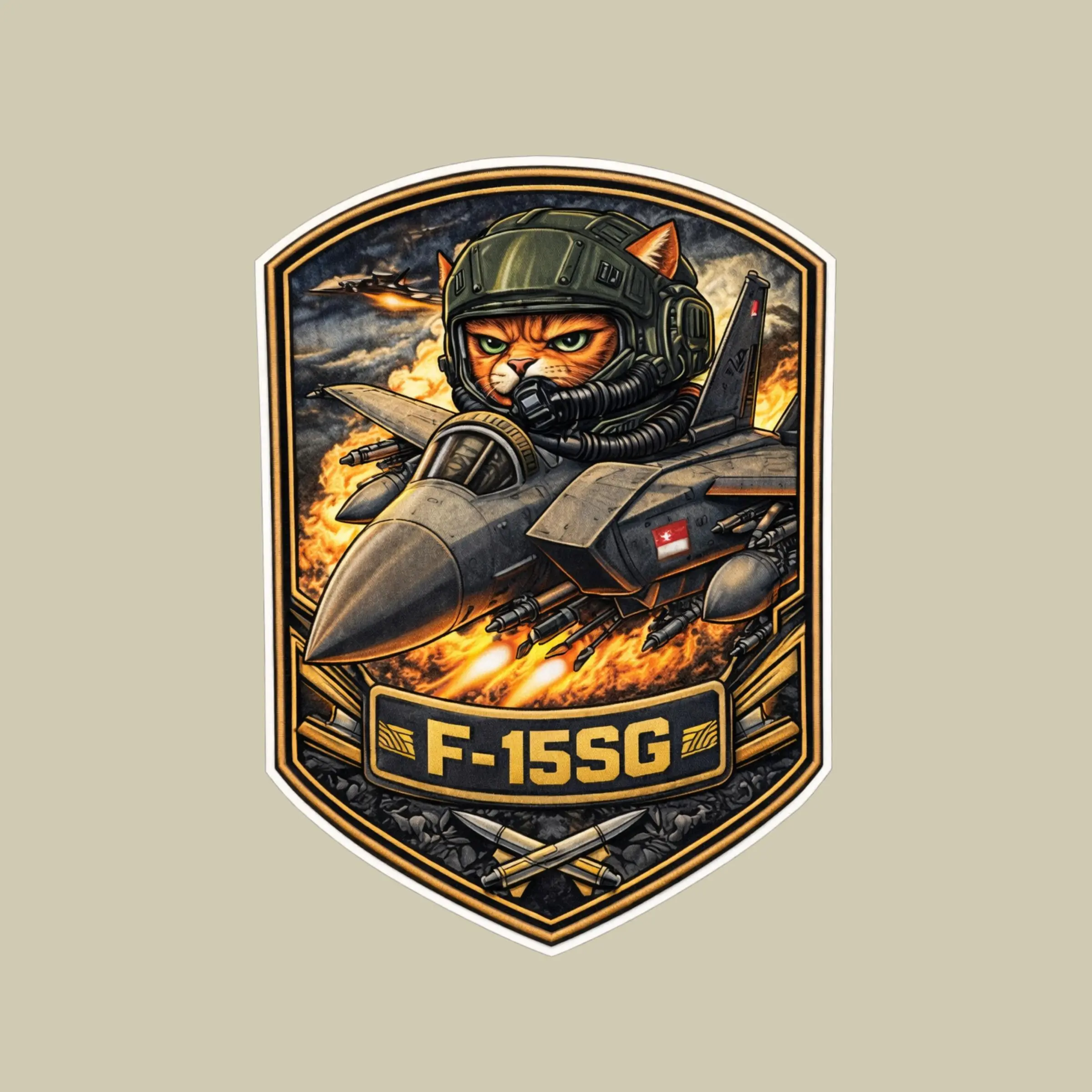 F15 Fighter Cat Sticker,  Tactical Pilot Kitty Jet Badge Vinyl Decal Laptop Car Helmet Military Gift