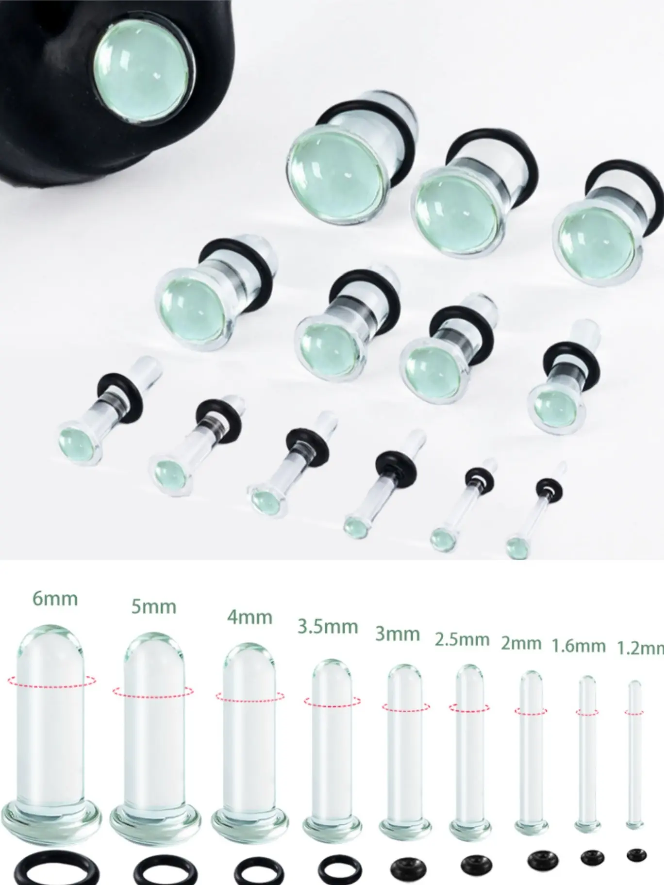 vanku 10pcs/18pcs Glass Material Plug Ear Gauges, Ear Gauge Tunnels, 10pcs/18pcs Stretching Kit, Short Taper Design Expander, Comfy Fit Dead Stretching Plugs with Rubber Rings, All Seasons Wear, Multiple Sizes