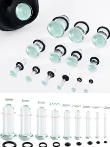 vanku 10pcs/18pcs Glass Plug Ear Gauges, 10pcs/18pcs Stretching Kit, Short Taper Expander, Comfy Dead Stretching Plugs with Rubber Rings, All Seasons