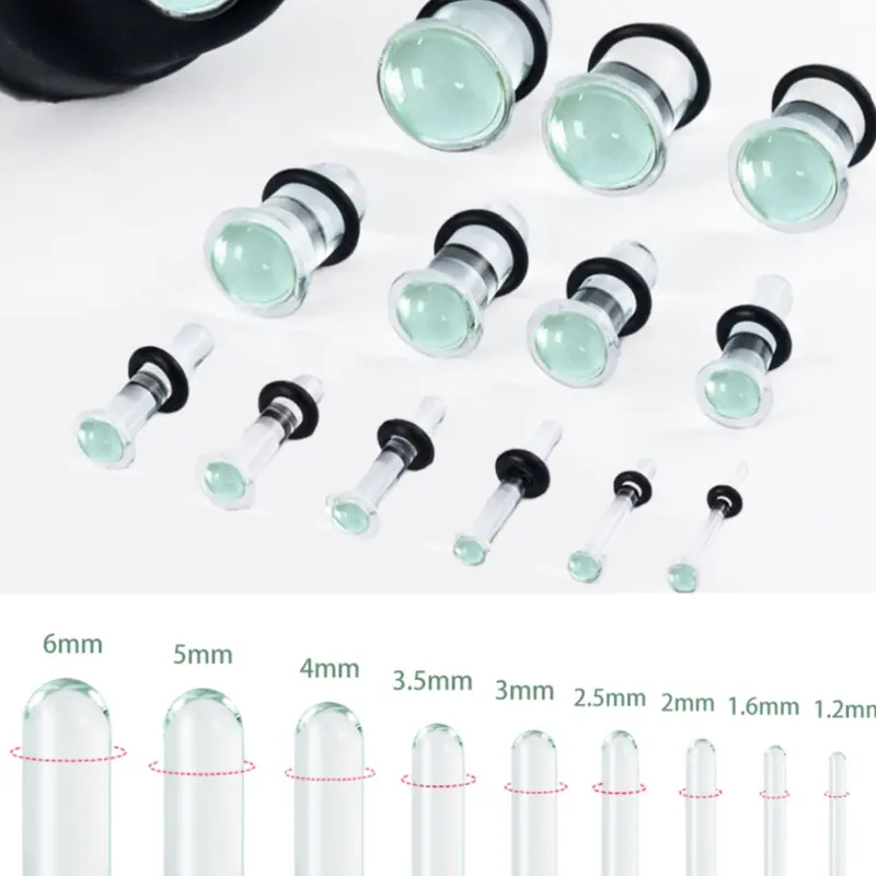vanku 10pcs/18pcs Glass Ear Gauges, Ear Gauge Tunnels Stretching Kit, Short Taper Design Expander, Comfy Fit Dead Stretching Plugs with Rubber Rings, Multiple Sizes