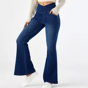 HeeiYoga Denim Strechy Leggings Pocket High Waisted for Yoga Pilates Casual Flare Skinny Tummy Control Jeggings