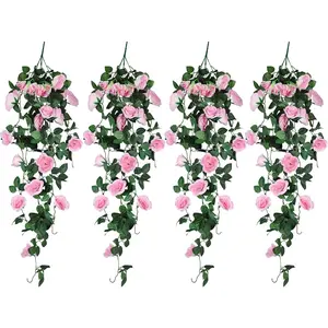 4 Pack (3.3FT) Fake Hanging Flower, Artificial Rose Vine Fake Flowers Garland Hanging Silk Rose Ivy Plants Vine for Wedding Arch Party Garden Home Bedroom Office Wall Aesthetic Art Decor