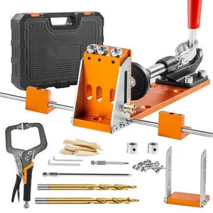Pocket Hole Jig Kit, 34 Pcs Pocket Hole Jig System with 11" C-clamp,  Fixture, Step Drills, Wrenches, Drill Stop Rings, Square Drive Bits, Toolbox, Adjustable, for DIY Carpentry Projects