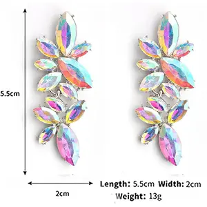 Iridescent Rhinestone Earrings for Women Prom, Sparkling Bridal Cluster Drop Dangle Stud Earbobs, AB Crystal Pageant Ear-Stud