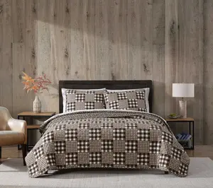 Eddie Bauer Gingham Patchwork Brown Twin Quilt Set
