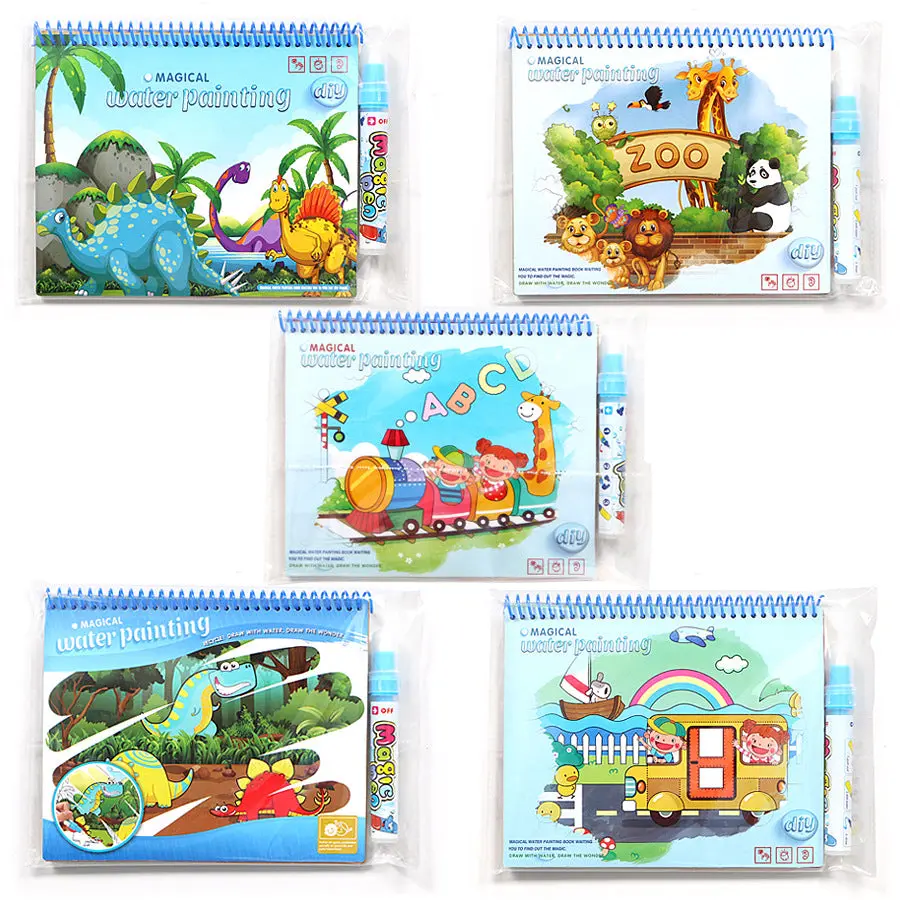 Kids' Interactive Art Water-Reactive Paper Coloring Book with Cartoon Drawings - Preschool Card Game Toy for Ages 4-6, Focus & Visual Coordination Development, 19×15.5×2 cm, No-Mess Design, None Spills