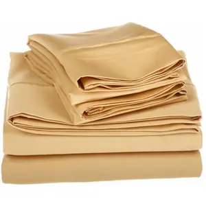 212 MAIN King Size Egyptian Cotton 1200 High Thread Count Simple 4-Piece Solid Sheet Set - Gold, Four-Piece