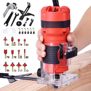Compact Palm Router Tool, 800W Hand  Trimmer with 12 count 1/4" Router Bits for Woodworking