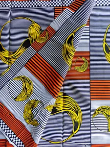 Orange Blue Fulani Hoops African Print Fabric 2 Yards