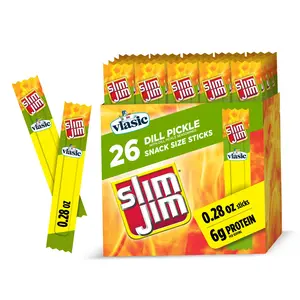 Slim Jim Smoked Meat Sticks, Vlasic Dill Pickle Flavor, 6g Protein Per Serving, Snack Size, Lunchbox Snack, 0.28 oz. (26 Count)