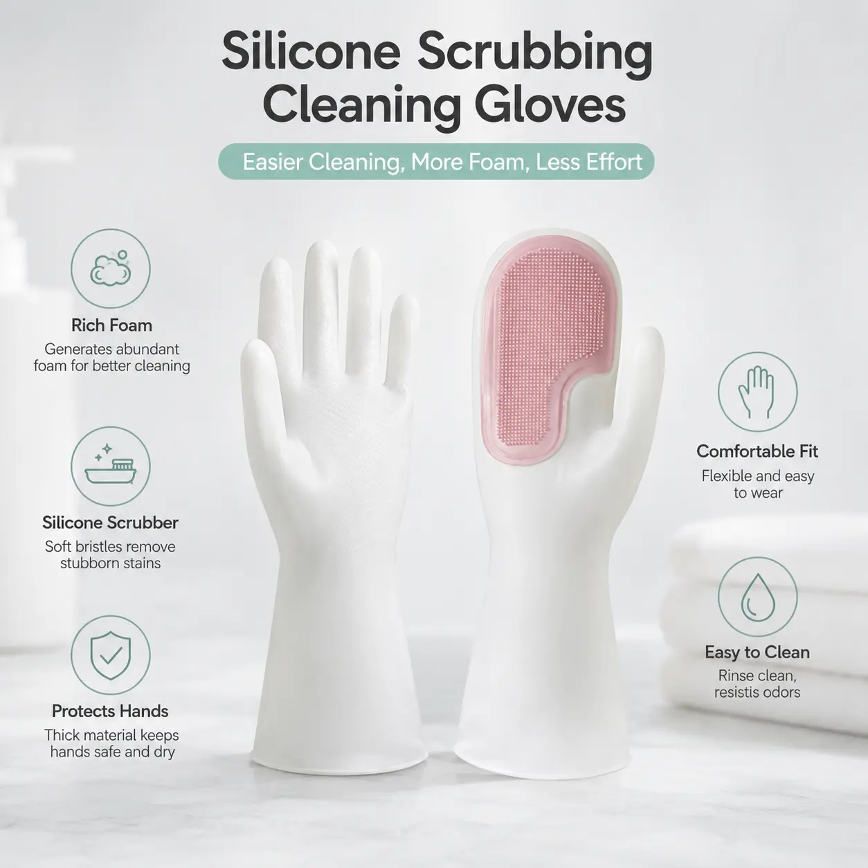 1 Count PVC Dish Washing Gloves with Palm Scrub Pad, for Kitchen Sink, Pot and Tableware Household Daily Cleaning