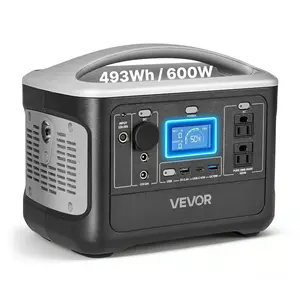 summervibes VEVOR Portable Power Station, 600W Solar Generator Power Station, 493Wh LiFePO4 Battery Backup with 8 Output Ports for Home Emergency, Outdoor Camping, RV Travel (Solar Panel NOT Included), 600W Output, Carry Handle