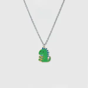 Adorable Dinosaur Couple Necklace Stainless Steel Cartoon Gift for HerHim Minimalist Chain