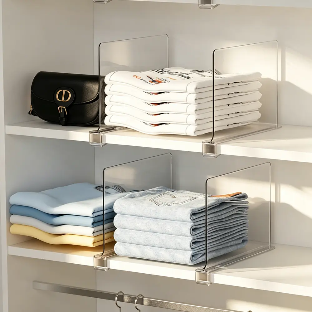 Acrylic Shelf Dividers for Closet Wood Shelves - 6-Pack Home Organizer for Handbags, Clothes, Sweaters