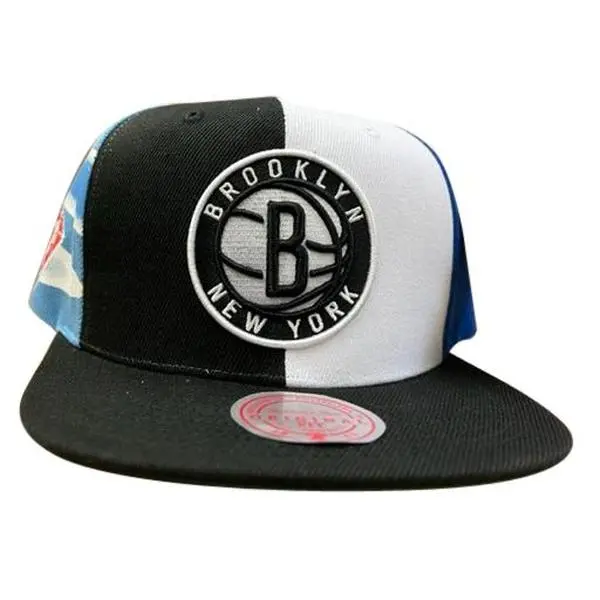 Mitchell & Ness Black-Blue NBA Brooklyn Nets What The? Fitted Snapback Hat, Casual Sports Hat, Flatbill Snapback, Caps with Designs