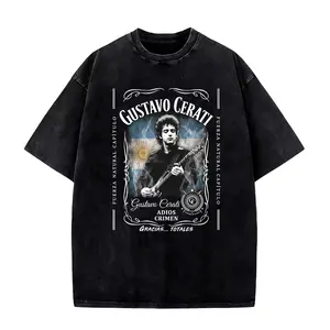 Gustavo Cerati Gracias Totales Legend Mineral Wash Graphic T-Shirt Heavyweight Cotton Casual Vintage Washed Tee Trendy Tops Unique Trendy Gift